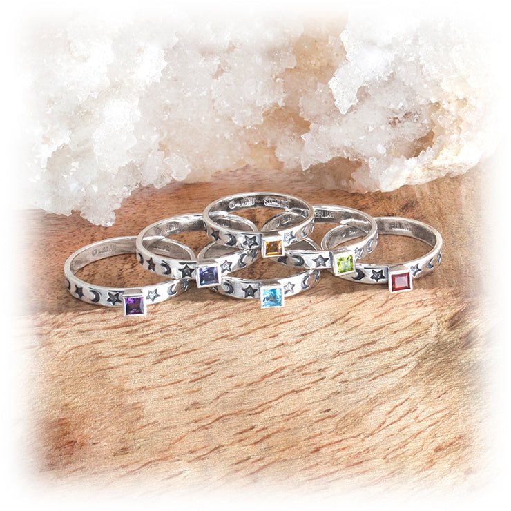 Gemstone Stacking Ring ~ Moon and Stars