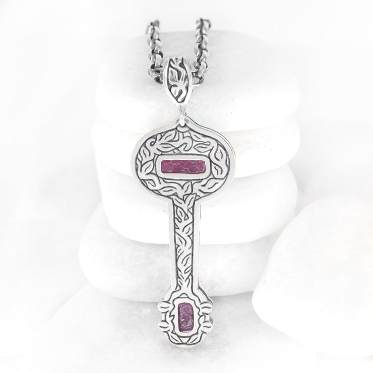 Ruby Crystal Key Pendant ~ Vine