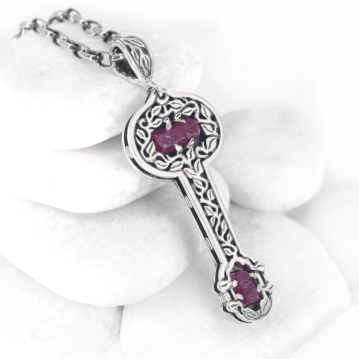 Ruby Crystal Key Pendant ~ Vine