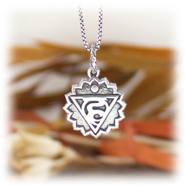 5th Chakra Gemstone Pendant Hand Carved Sterling Silver