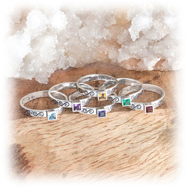 Gemstone Stacking Ring ~ Greek Scroll – Silver Element Jewelry